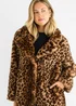 Gini London Brown Leopard Print Faux Fur Coat Jacket - S/M Image 3