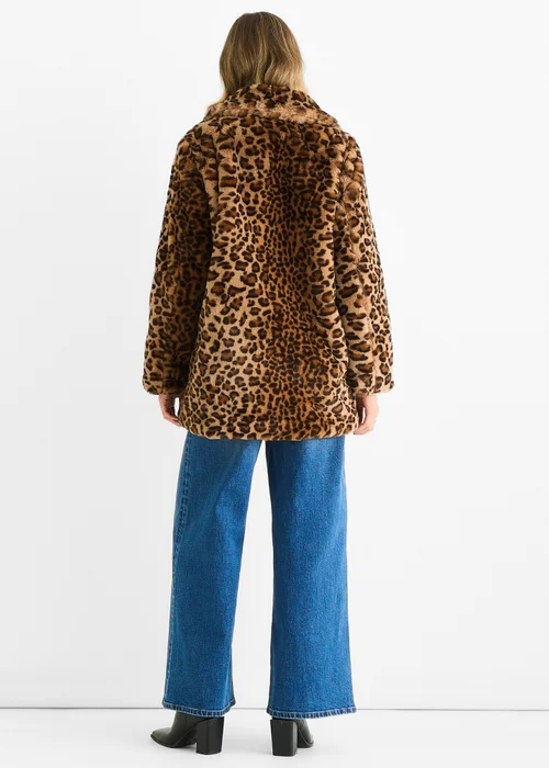 Gini London Brown Leopard Print Faux Fur Coat Jacket - S/M Image 2