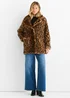 Gini London Brown Leopard Print Faux Fur Coat Jacket - S/M Image 1