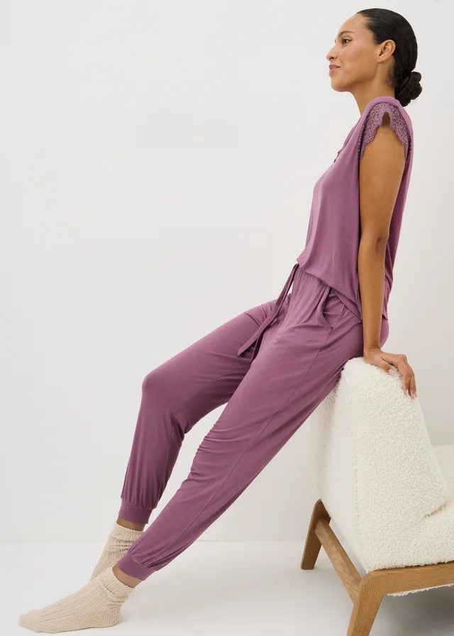 Plum Relaxed Fit Cuffed Pyjama Bottoms