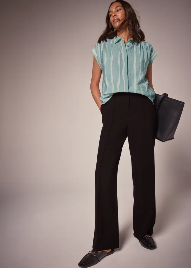 Et Vous Sage Stripe Short Sleeve Blouse