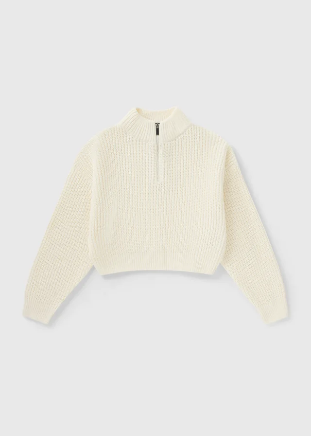 Girls Cream Half Zip Knit Jumper (7-15yrs)