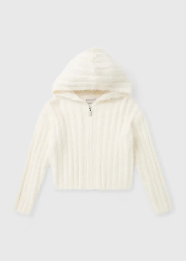 Girls Cream Fluffy Zip Cardigan (7-15yrs)