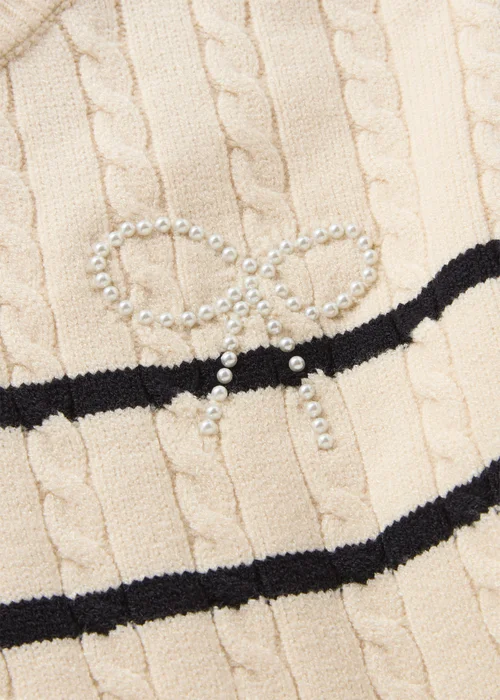 Girls Cream Striped Cable Jumper (7-15yrs) - Age 14 Years Image 2