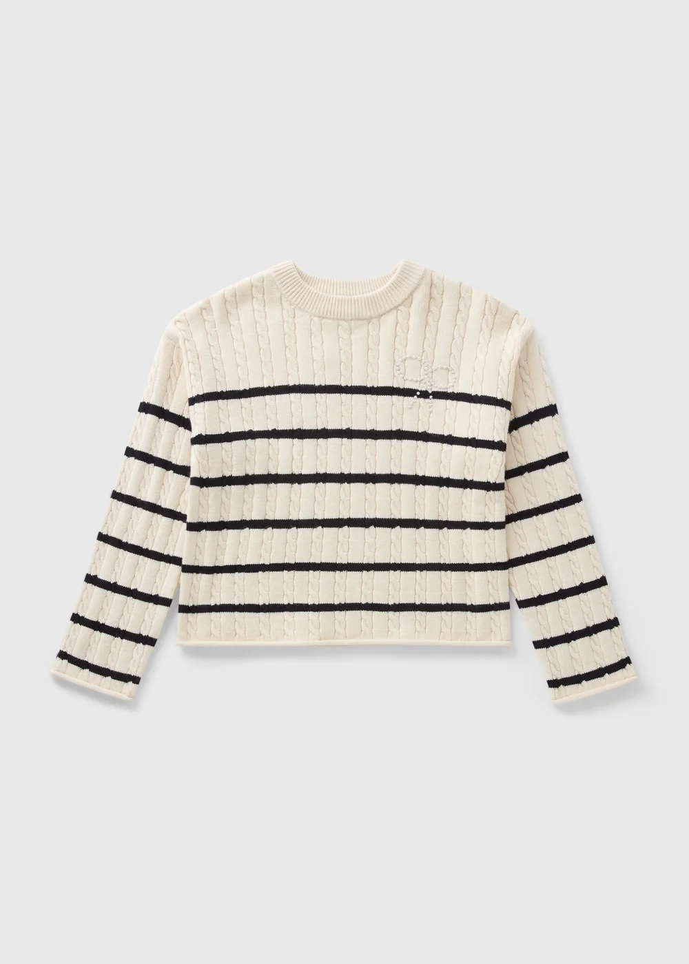 Girls Cream Striped Cable Jumper (7-15yrs) - Age 14 Years Image 1