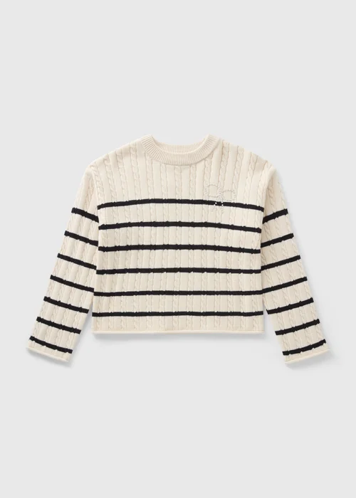 Girls Cream Striped Cable Jumper (7-15yrs) - Age 14 Years Image 1