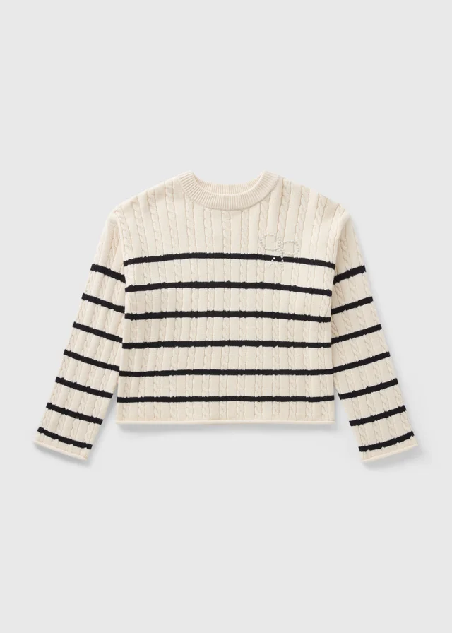 Girls Cream Striped Cable Jumper (7-15yrs)