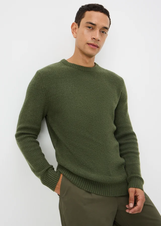 Khaki Long Sleeve Crew Neck Jumper