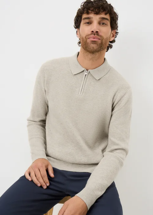 Beige Smart Ribbed Zip Polo - XXL Image 1