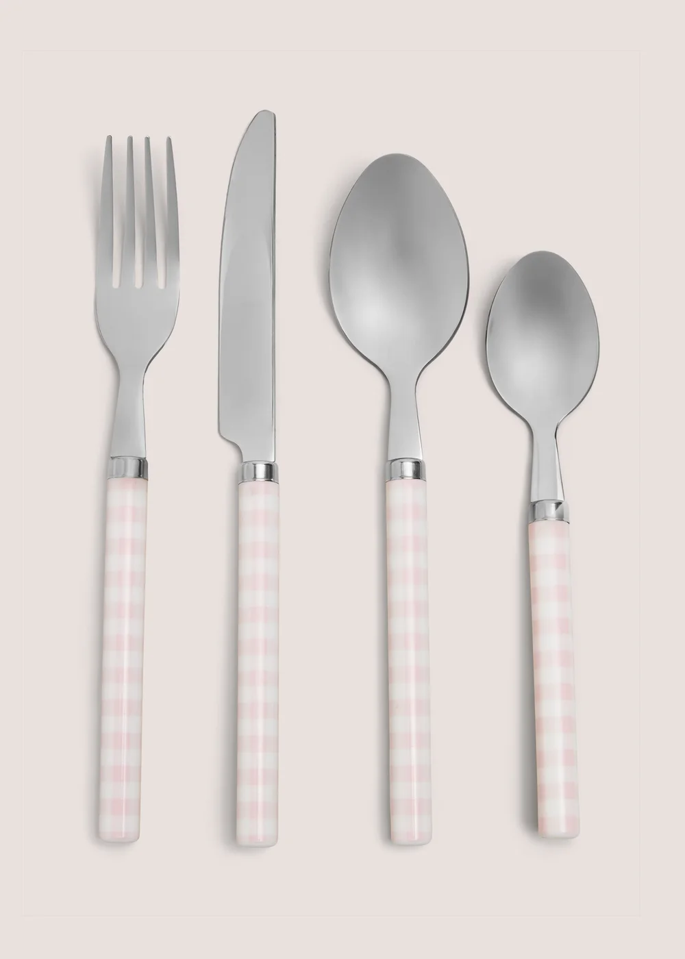 16 Piece Pink Gingham Cutlery Set Image 1
