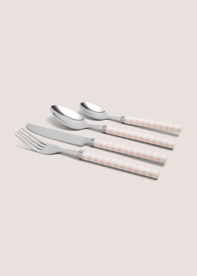 16 Piece Pink Gingham Cutlery Set