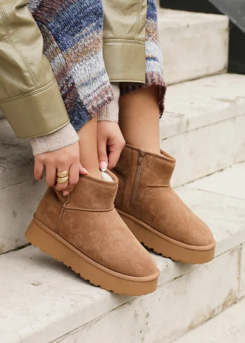 Linzi Cammie Camel Faux Suede Platform Ankle Boot - Size 7 Image 1