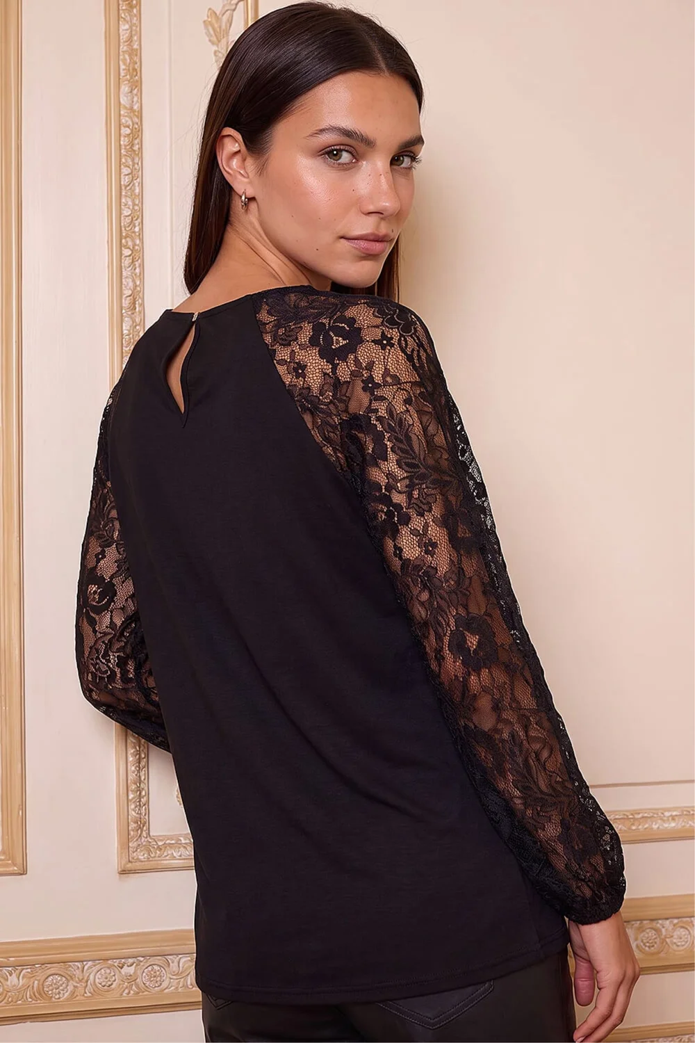 Roman Black Lace Sleeve Stretch Tunic Top - 18 Image 3