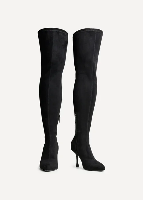 Linzi Laney Black Faux Suede Thigh High Strech Stiletto Heel Boot - Size 6 Image 3