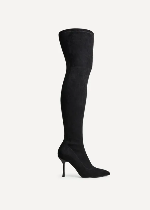 Linzi Laney Black Faux Suede Thigh High Strech Stiletto Heel Boot - Size 6 Image 2