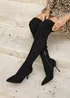 Linzi Laney Black Faux Suede Thigh High Strech Stiletto Heel Boot - Size 6 Image 6