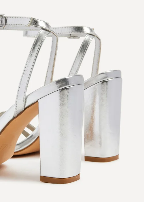 Linzi Imera Silver Double Diamante Strap Block Heeled Sandal - Size 8 Image 4