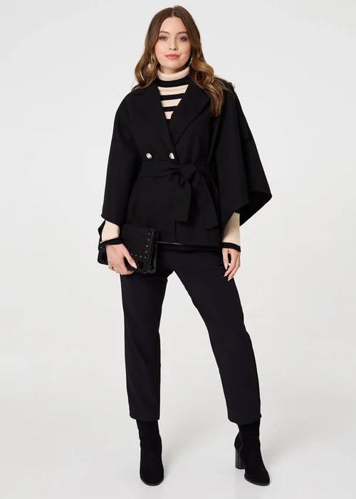 Izabel London Black Cape Coat With Belt - 14 Image 4