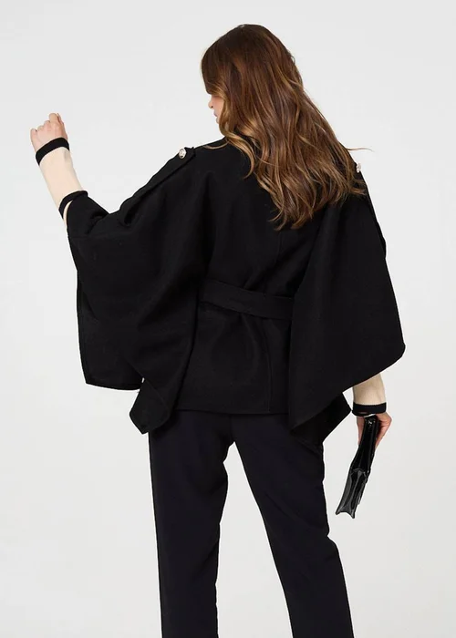 Izabel London Black Cape Coat With Belt - 14 Image 2
