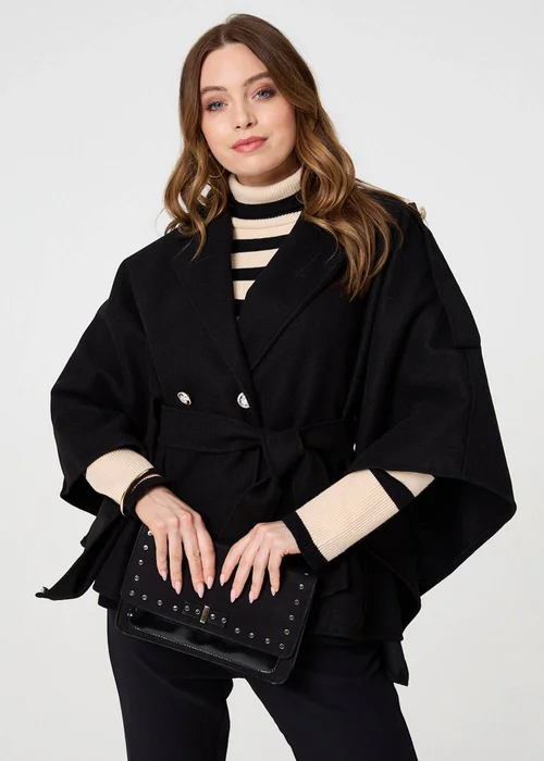 Izabel London Black Cape Coat With Belt - 14 Image 1