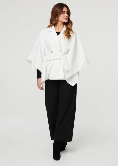 Izabel London White Cape Coat With Belt - 16 Image 4