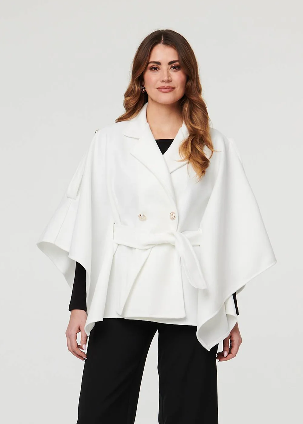 Izabel London White Cape Coat With Belt - 16 Image 1