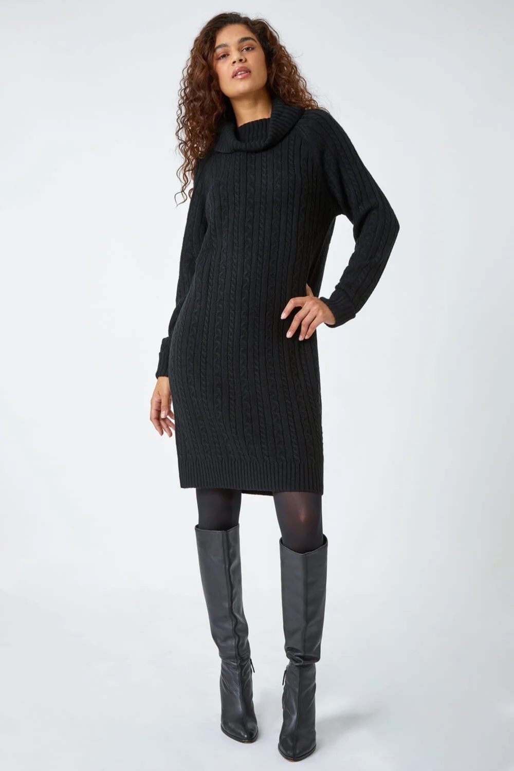 Roman Black Roll Neck Knitted Jumper Dress - Size 12 Image 2