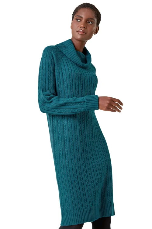 Roman Teal Roll Neck Knitted Jumper Dress - Size 18 Image 1
