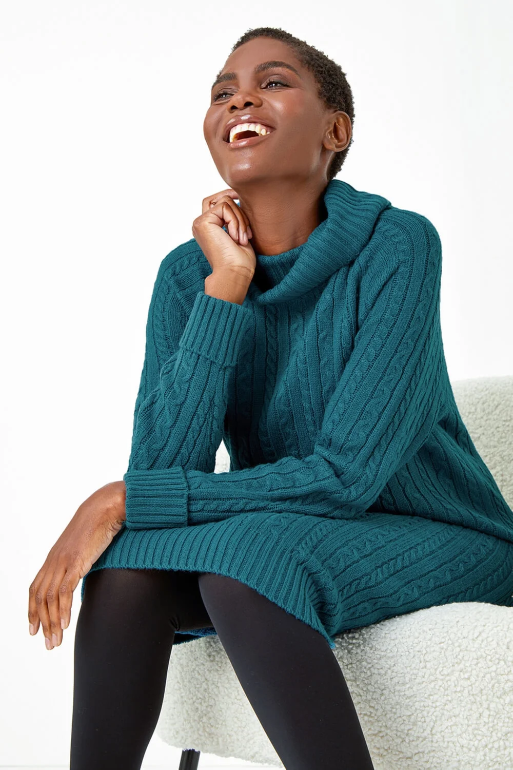 Roman Teal Roll Neck Knitted Jumper Dress - Size 18 Image 2