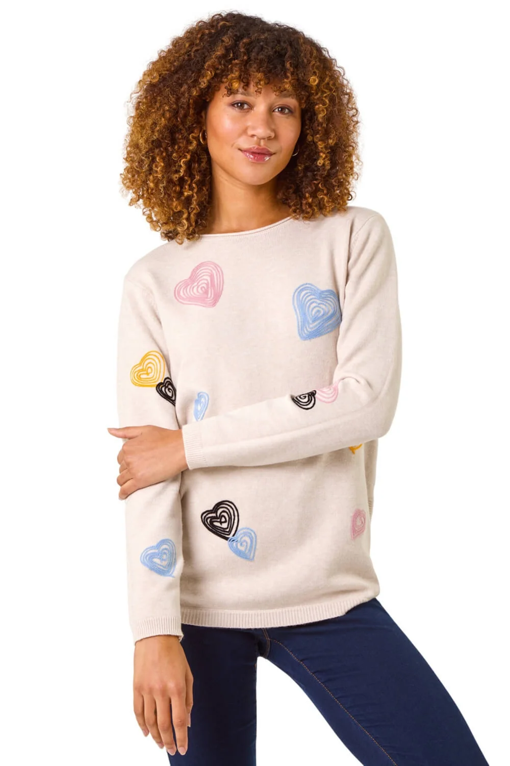 Roman Natural Heart Stitch Crew Neck Jumper - Size 14 Image 1
