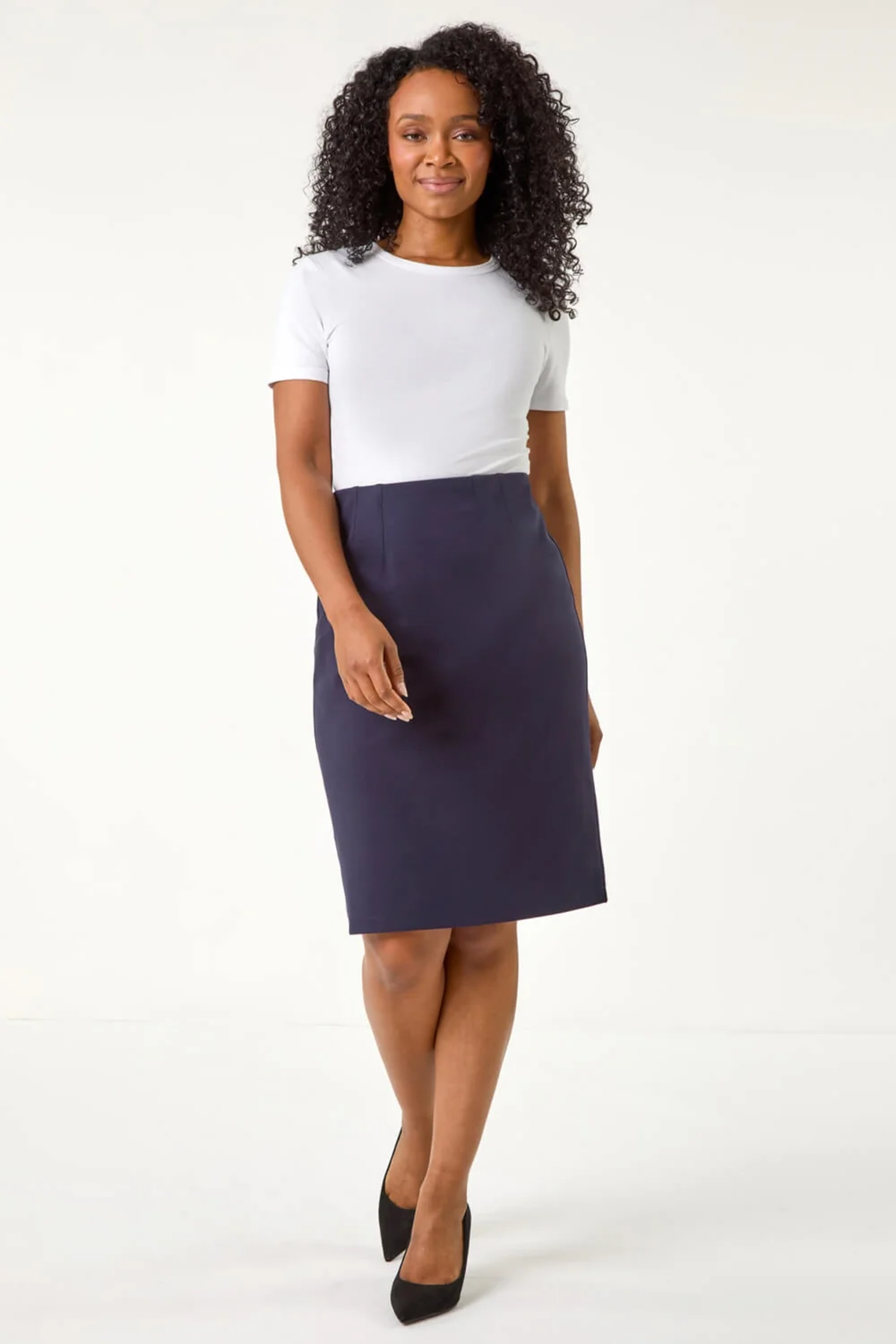 Roman Navy Petite Stretch Pencil Skirt - 16 Image 4