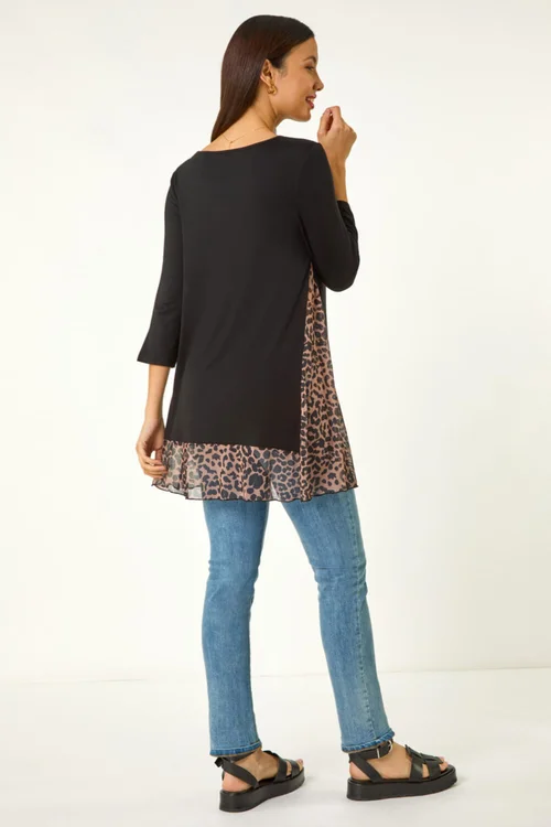 Roman Natural Animal Print Mesh Hem Tunic - Size 18 Image 3