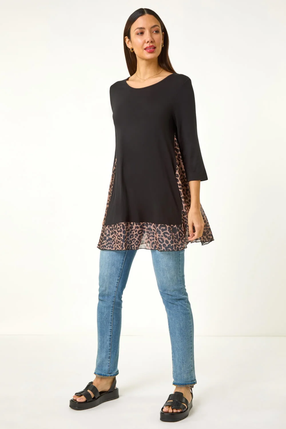 Roman Natural Animal Print Mesh Hem Tunic - Size 18 Image 2