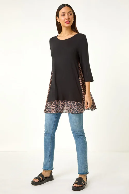 Roman Natural Animal Print Mesh Hem Tunic - Size 18 Image 2