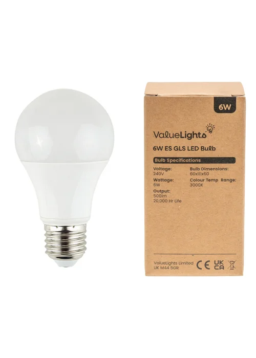 ValueLights 6 Pack E27 GLS LED 6W Warm White 3000K Light Bulbs - One Size Image 1