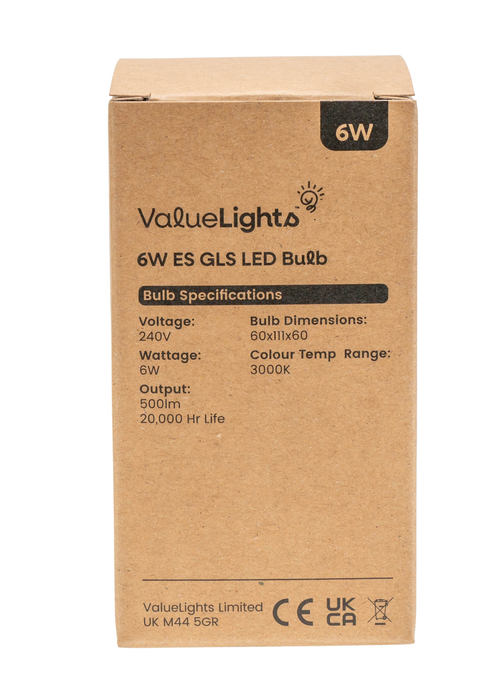 ValueLights 6 Pack E27 GLS LED 6W Warm White 3000K Light Bulbs - One Size Image 3