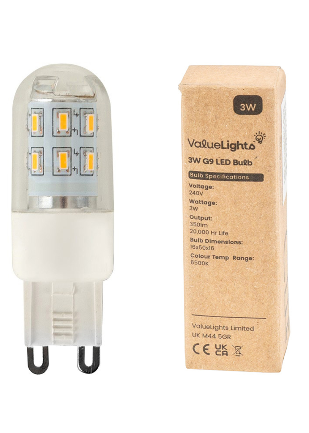 ValueLights 6 Pack G9 LED 3W Warm White 3000K Light Bulbs (6.2cm x 2cm x 2cm) - One Size Image 1