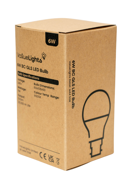 ValueLights 6 Pack B22 GLS LED 6W Cool White 6500K Light Bulbs - One Size Image 2