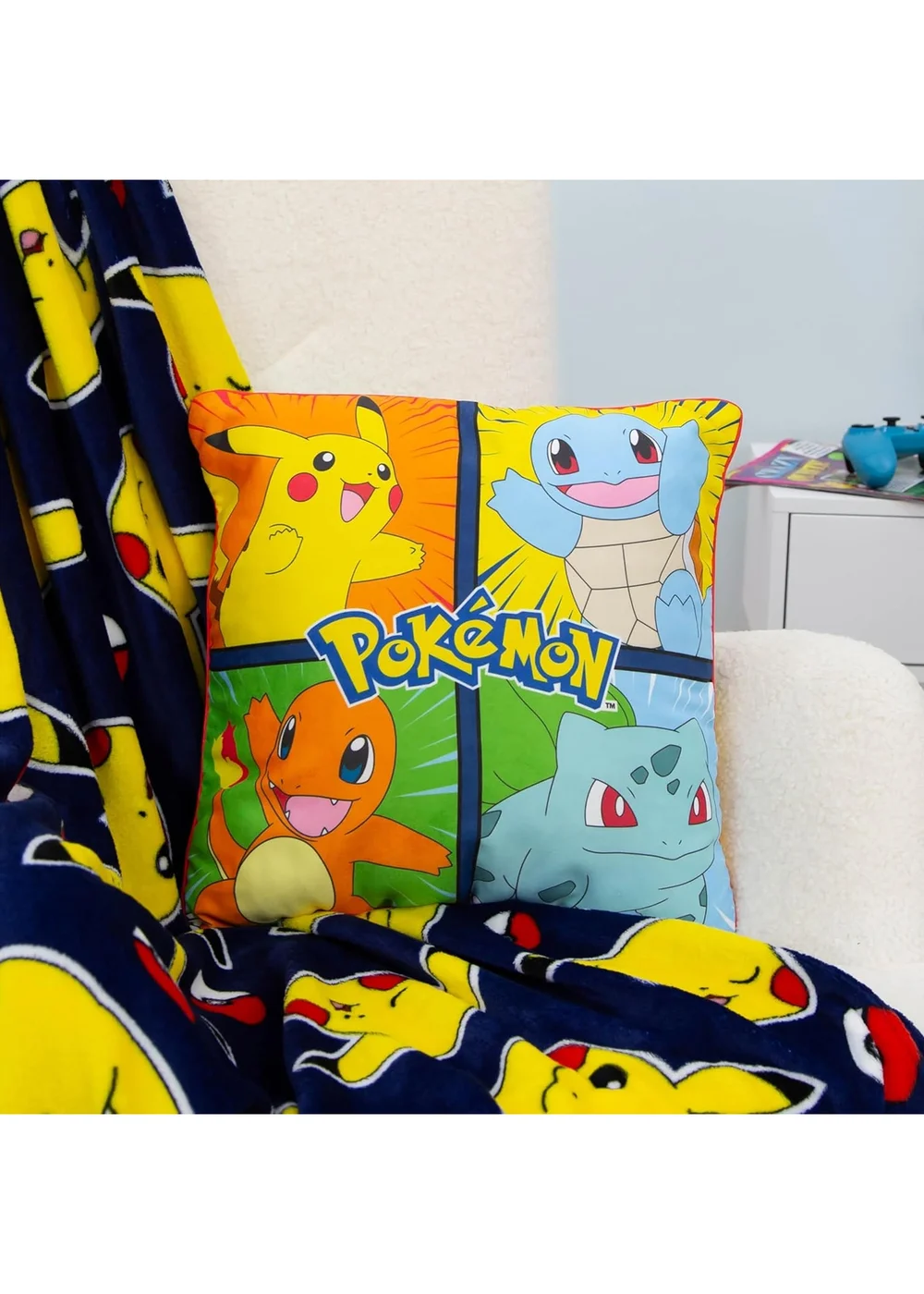 Pokemon Multi Colour Retro Square Cushion (40x40cm) - One Size Image 1