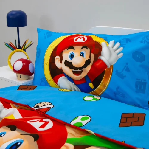 Nintendo Blue Splitter Polycotton Duvet Set - Single Image 3