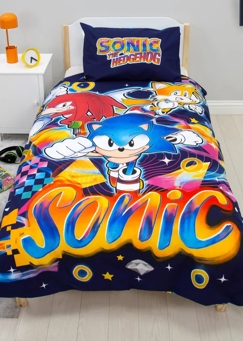 Sonic Multi Colour Liquid Reversible Polycotton Duvet Set - Single Image 1