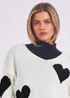 Gini London White V Neck Oversized Heart Knit Jumper - M/L Image 3