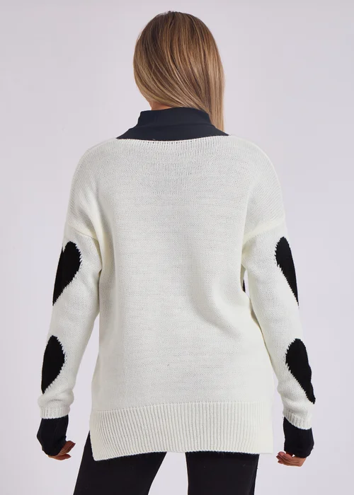 Gini London White V Neck Oversized Heart Knit Jumper - M/L Image 2