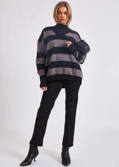 Gini London Grey Wide Stripe Oversized Jumper - Small/Medium Image 1