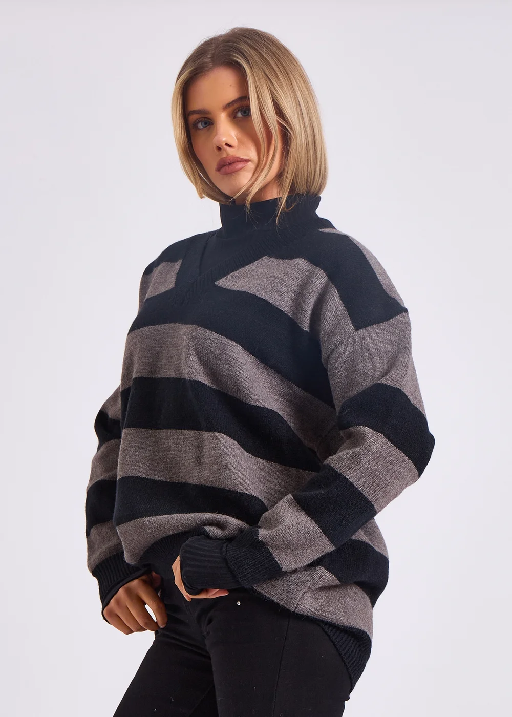 Gini London Grey Wide Stripe Oversized Jumper - S/M Image 4