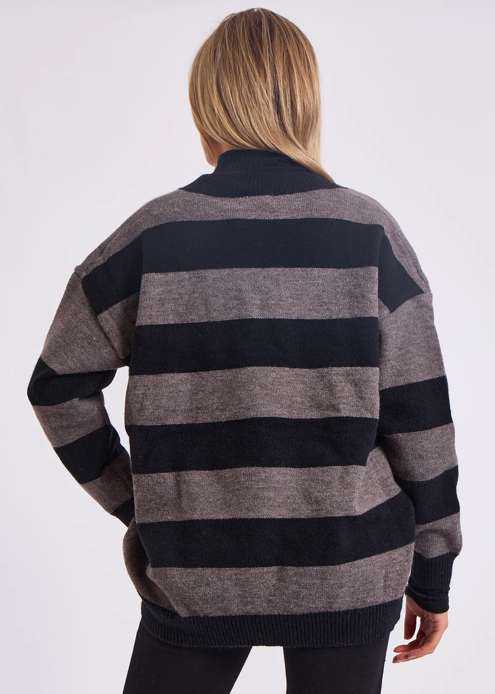 Gini London Grey Wide Stripe Oversized Jumper - Small/Medium Image 2