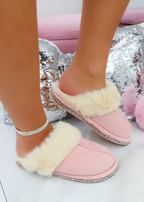 Love Lemonade Pink Crystal Trim Cosy Slippers - Size 3 Image 2