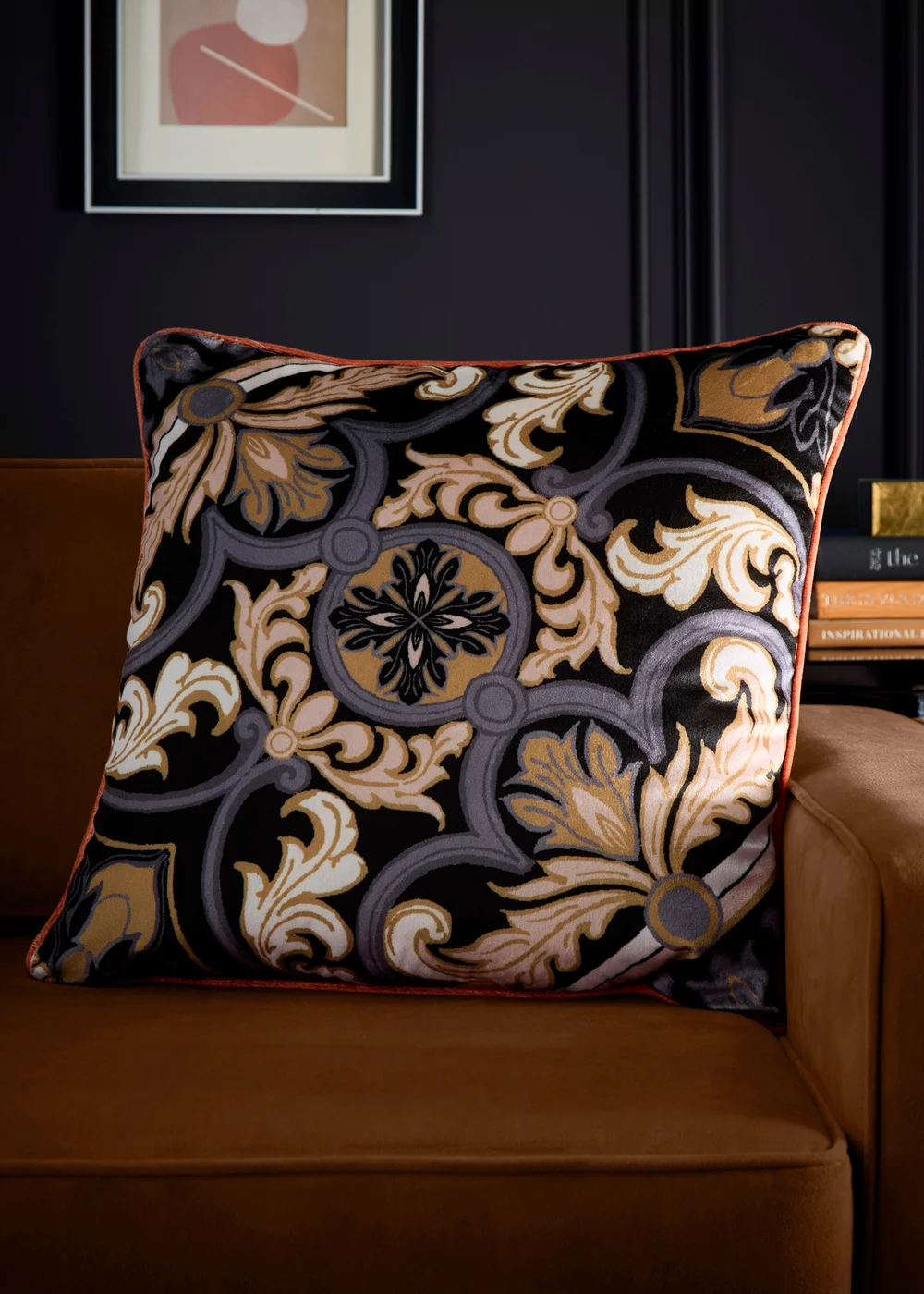 Laurence Llewelyn-Bowen Festivo Velvet Black Filled Cushion - 55 x 55cm Image 1