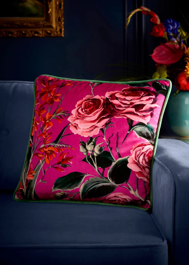 Laurence Llewelyn-Bowen Cotswold Fantasia Dawn Velvet Pink Filled Cushion