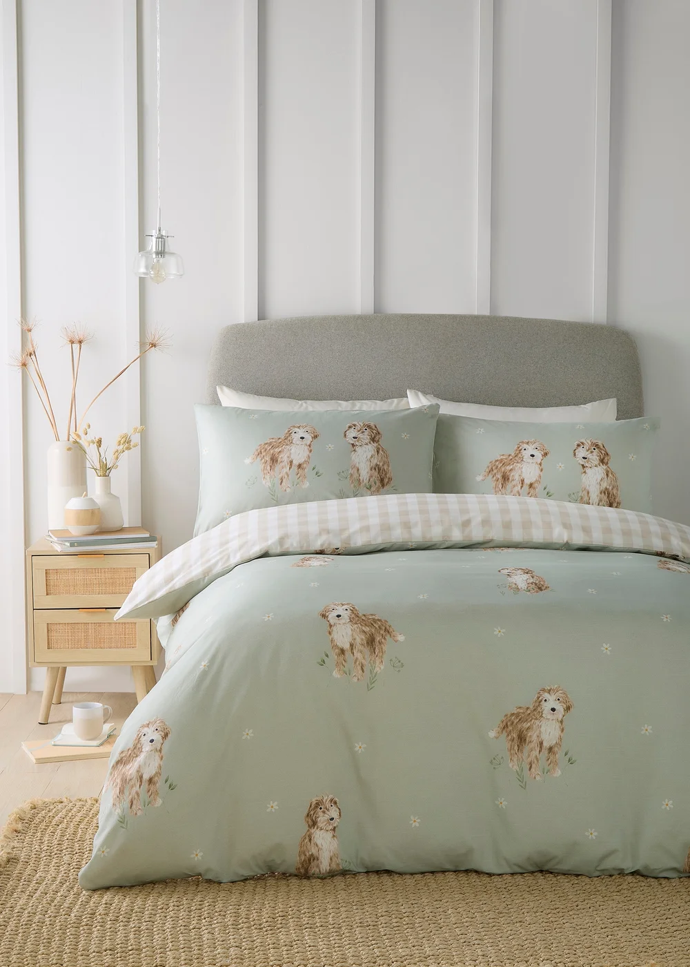 Fusion Hattie The Cockapoo Reversible Green Duvet Cover Set - Single Image 1